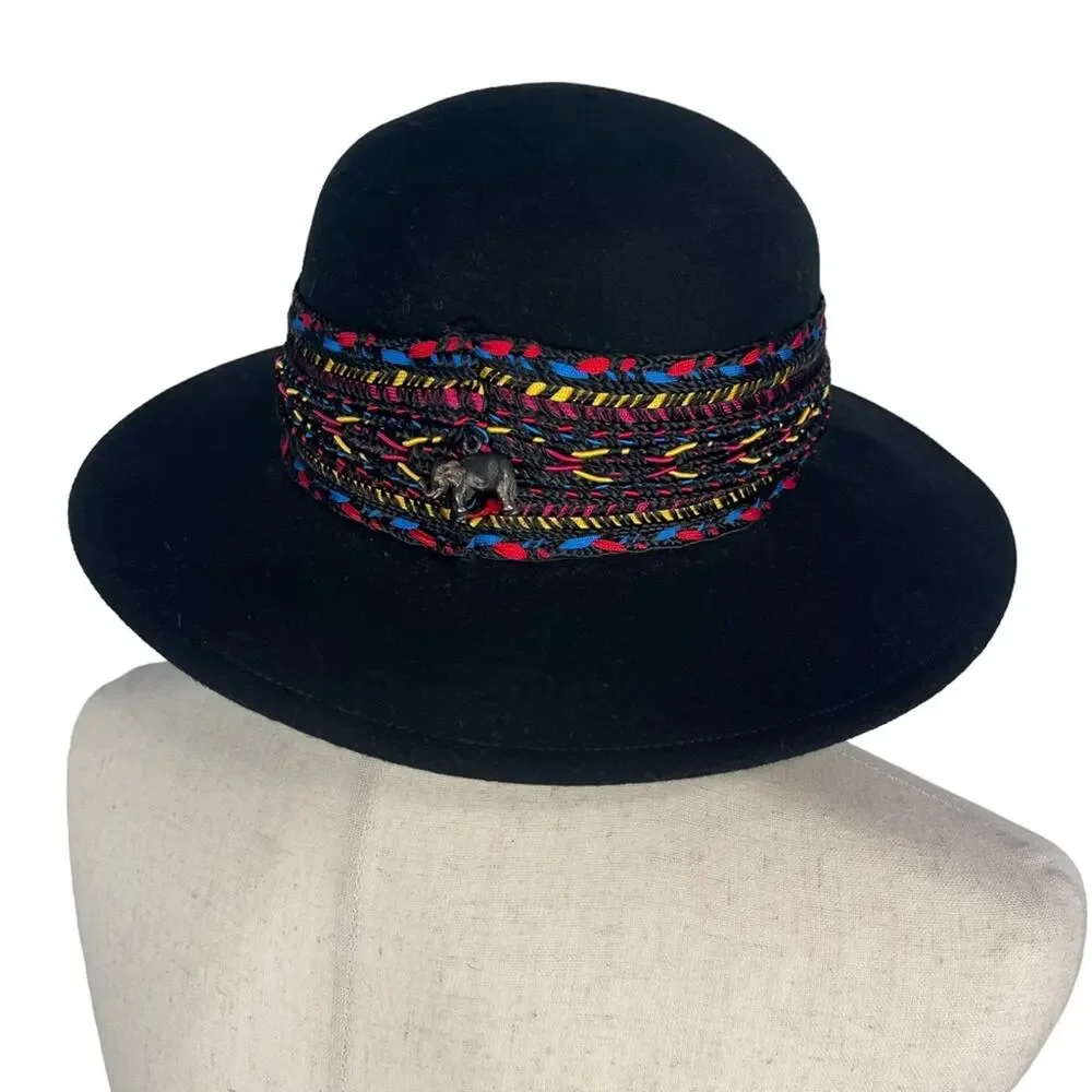 Kathy Jeanne Women's 100% Wool Felt Hat African Style Trim